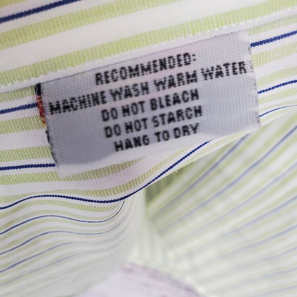 Hickey Freeman Green White Blue Striped Long Sleeve Shirt Button Down Size 17- L - Picture 6 of 9